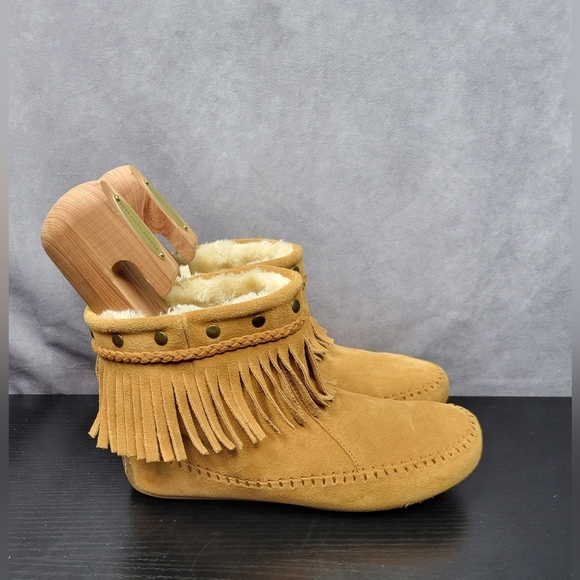 Lucky Brand‎ Leather Fringe Moccasin Booties Women Size 6 - Picture 3 of 11